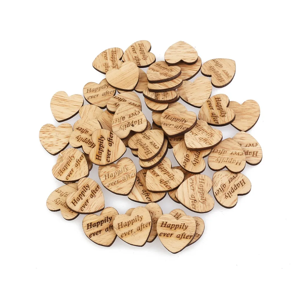 50 шт счастливо Ever After деревянные сердца украшения для скрапбукинга ремесла