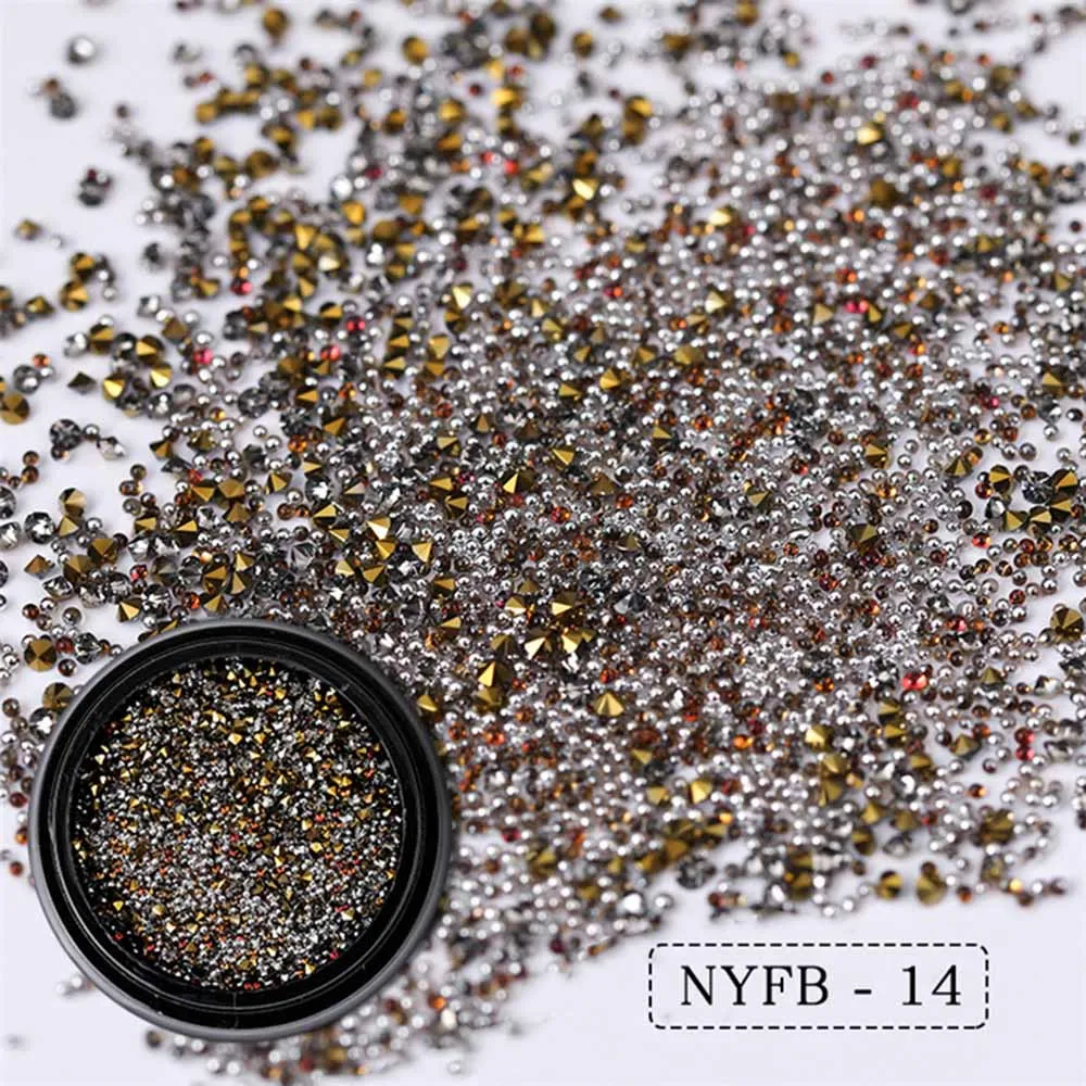 NYFB-14 Крошечные сломанные стеклянные стразы аксессуары для ногтей красочный стеклянный хрустальный бисер "икра" смешанный дизайн ногтей украшение маникюр DIY - Цвет: NYFB-14