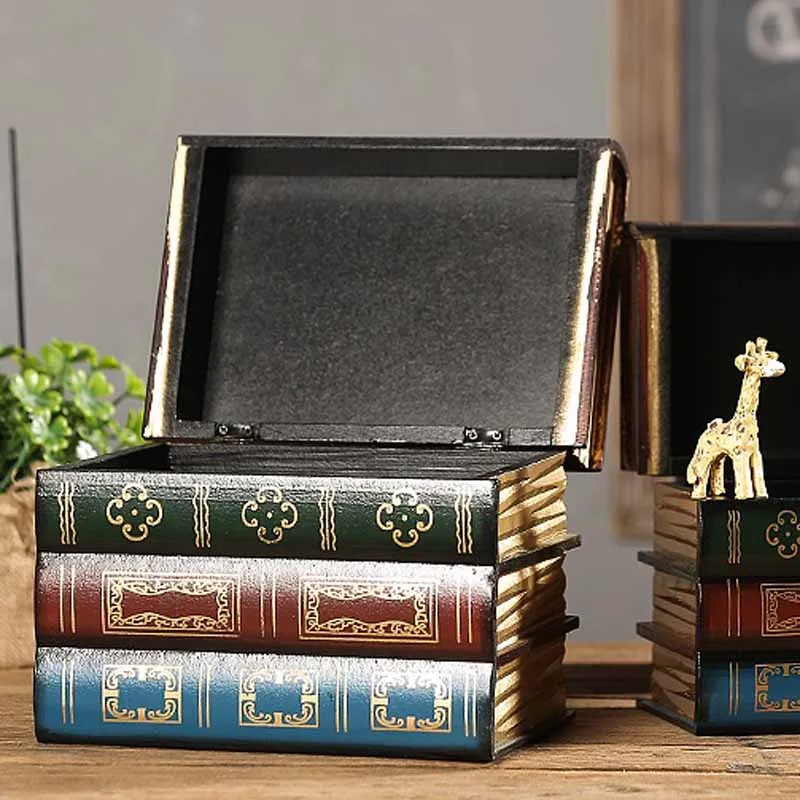 Decorative Vintage Fake Book Retro Organizer Boxes Secret Storage Box Wooden Cosmetic Jewelry Case Home Office Books Shelf Decor | Дом и сад