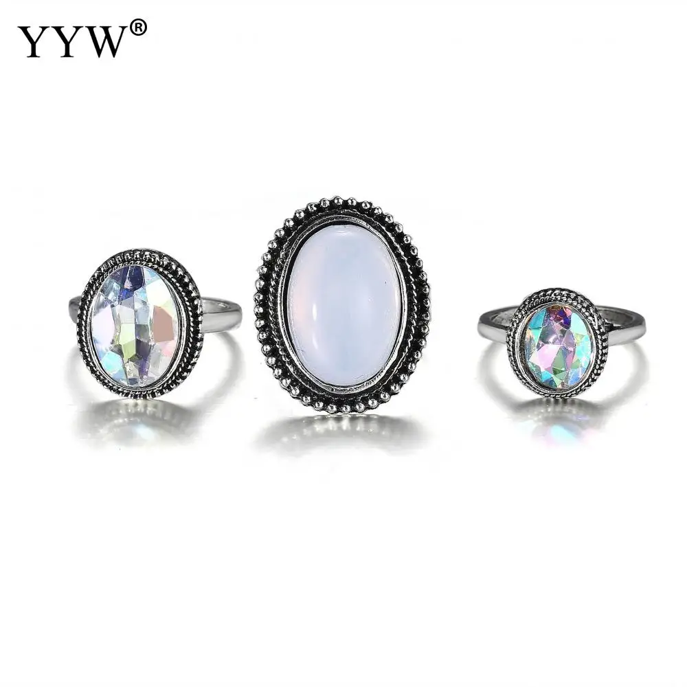 3 шт./лот набор колец из цинкового сплава с опалом и кристаллом античное