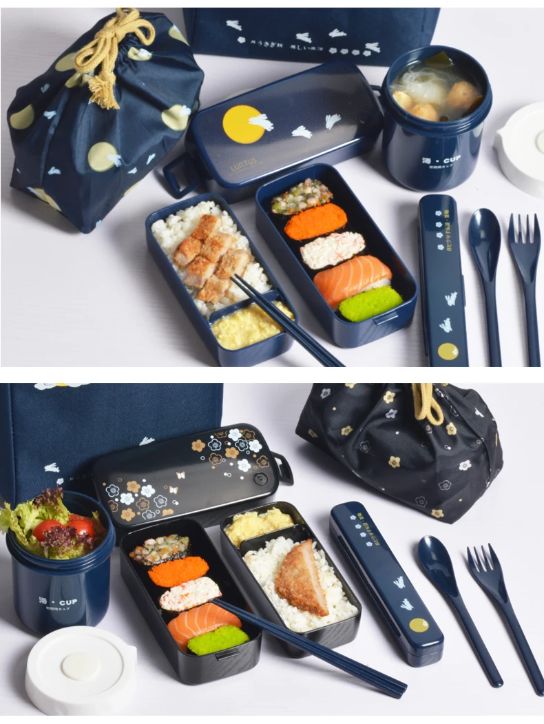 Двухэтажный японский bento box микроволновая печь Нагревательный набор пластиковой кухонной посуды 28