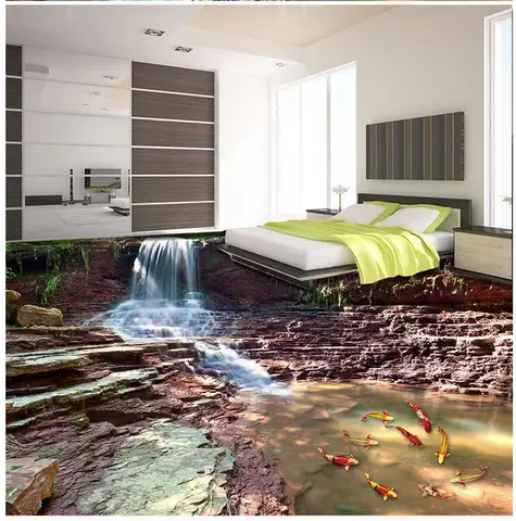 Украшение дома Природа водопады, вода рыбы 3D пол ПВХ обои 3d пол обои 3d для ванных комнат