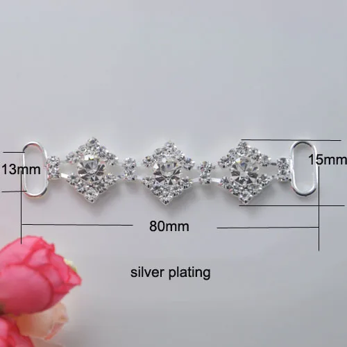 

(S0747) 10 шт./лот, 80 мм x 15 мм, подходит для ленты 13-15 мм, соединители со стразами для слушающих ювелирных изделий, посеребрение,