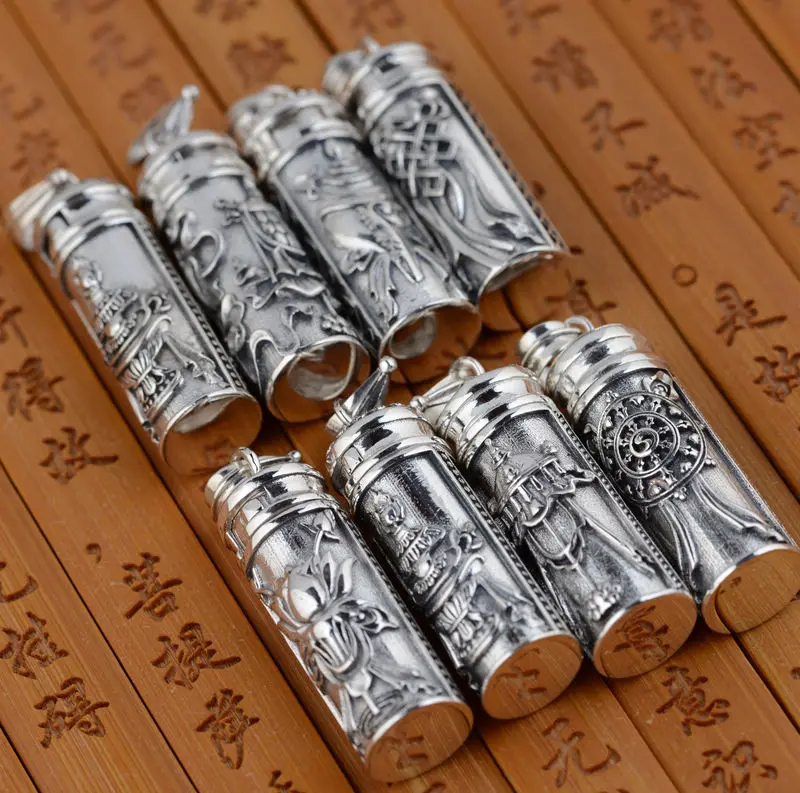 Новинка! Винтажная подвеска в виде тибетского коробка Ghau из серебра 925 пробы с