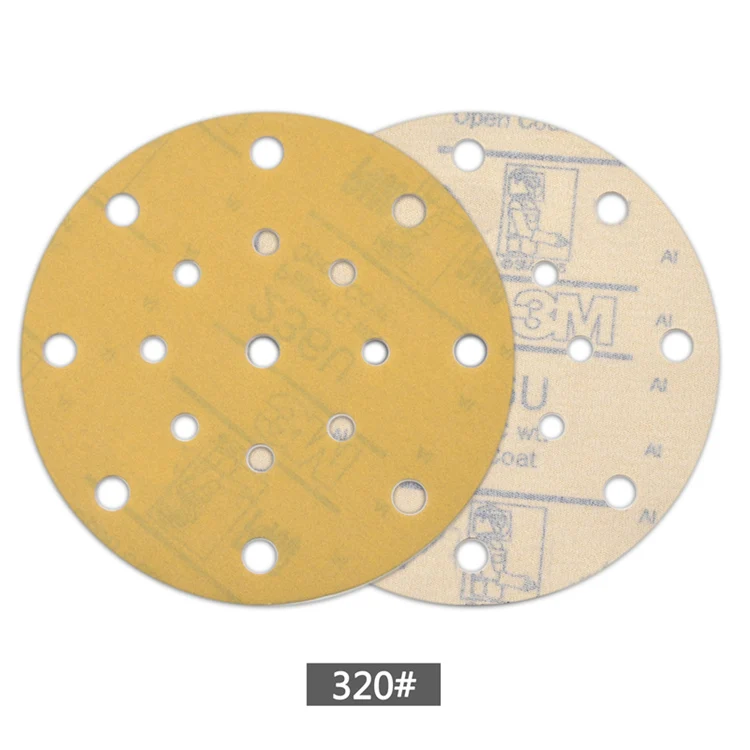POLIWELL 5PCS 6 Inch 17-Hole Waterproof Sandpaper for Hook and Loop Sanding Pad Car Polishing Grinder Sander Yellow Sanding Disc