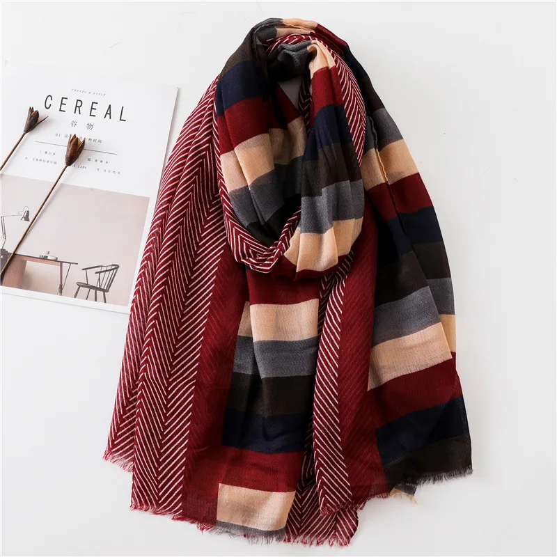New Design Plaid Striped Patchwork Viscose Shawl Scarf High Quality Print Soft Head Wraps Pashmina Stole Muslim Hijab 180*90Cm