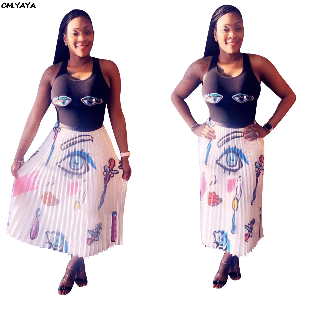 Новинка 2019 года женские летние плиссированные юбки до середины икры с принтом в