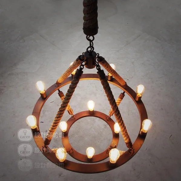 Круглая Люстра в стиле лофт винтажная люстра с 12 светильниками 2 железных кольца