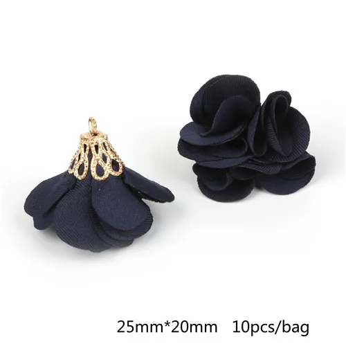 Navy Blue 10 шт. 25 мм Цветочная форма украшение с кисточкой маленькая жемчужная пряжка позолоченный колокольчик Шарм кисточки для DIY платье дом шторы украшения - Цвет: Navy Blue