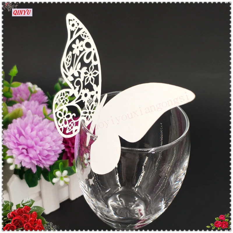 100 шт. чашка с изображением бабочки карта Место эскорт вино стекло бумажная для