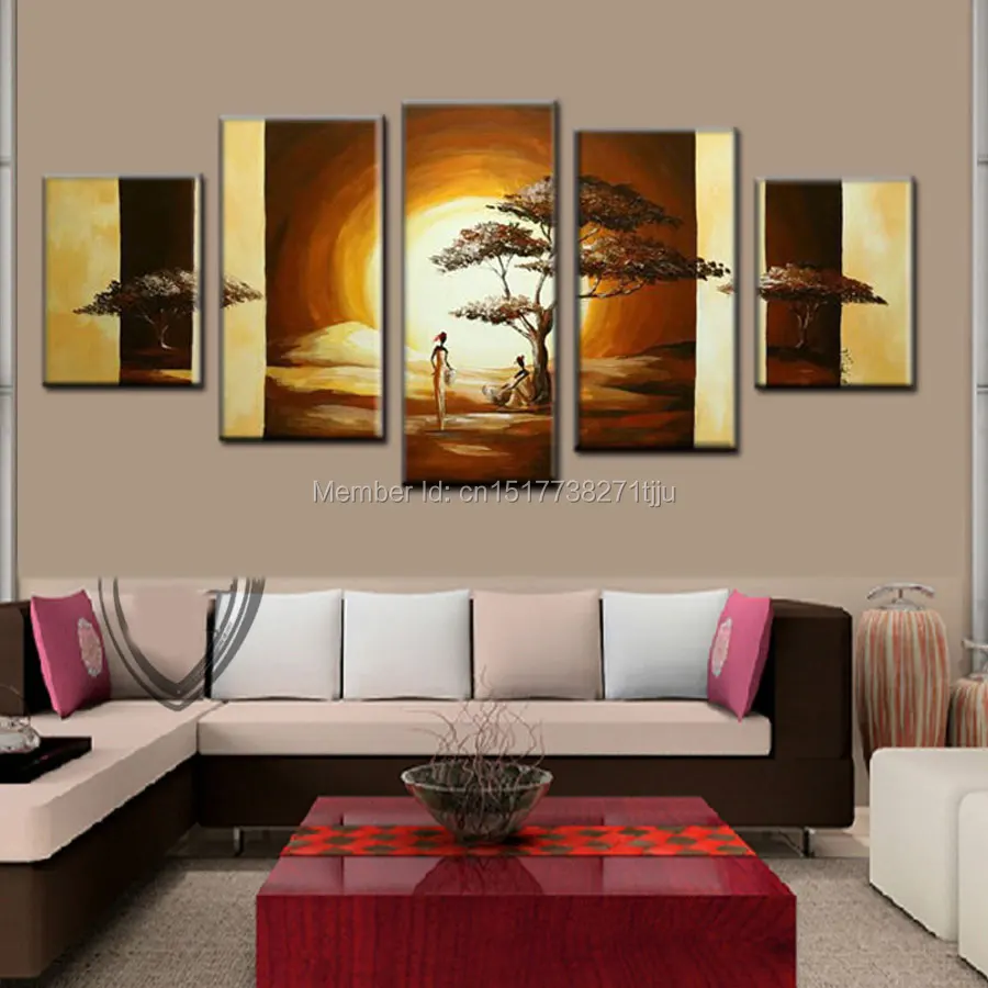 

Hand Painted Landscape oil Painting tree and sun Canvas Picture Modern Home Decoration 5 Piece Wall Art Sets Unframed