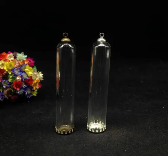 

3pcs 60*12mm bell jar tube glass globe crown base beads cap set glass vial pendant glass cover dome container necklace charms