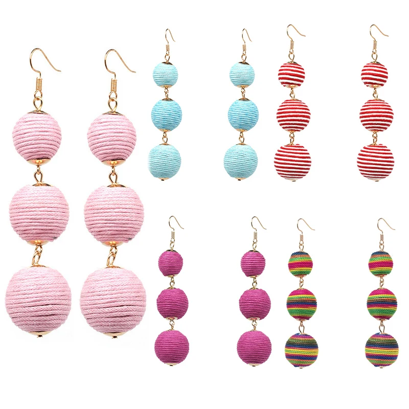 Новинка 2017 года шимми тройной мяч нити Завернутый Серьги мотаться Bon Цвет pom шары