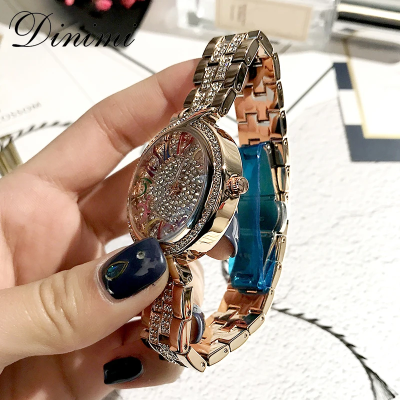 Dimini модные роскошные женские часы со стразами блестящие кварцевые наручные из