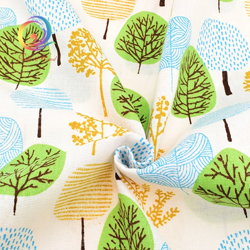 Haisen хлопковая льняная ткань с принтом дерева для стеганого шитья дивана