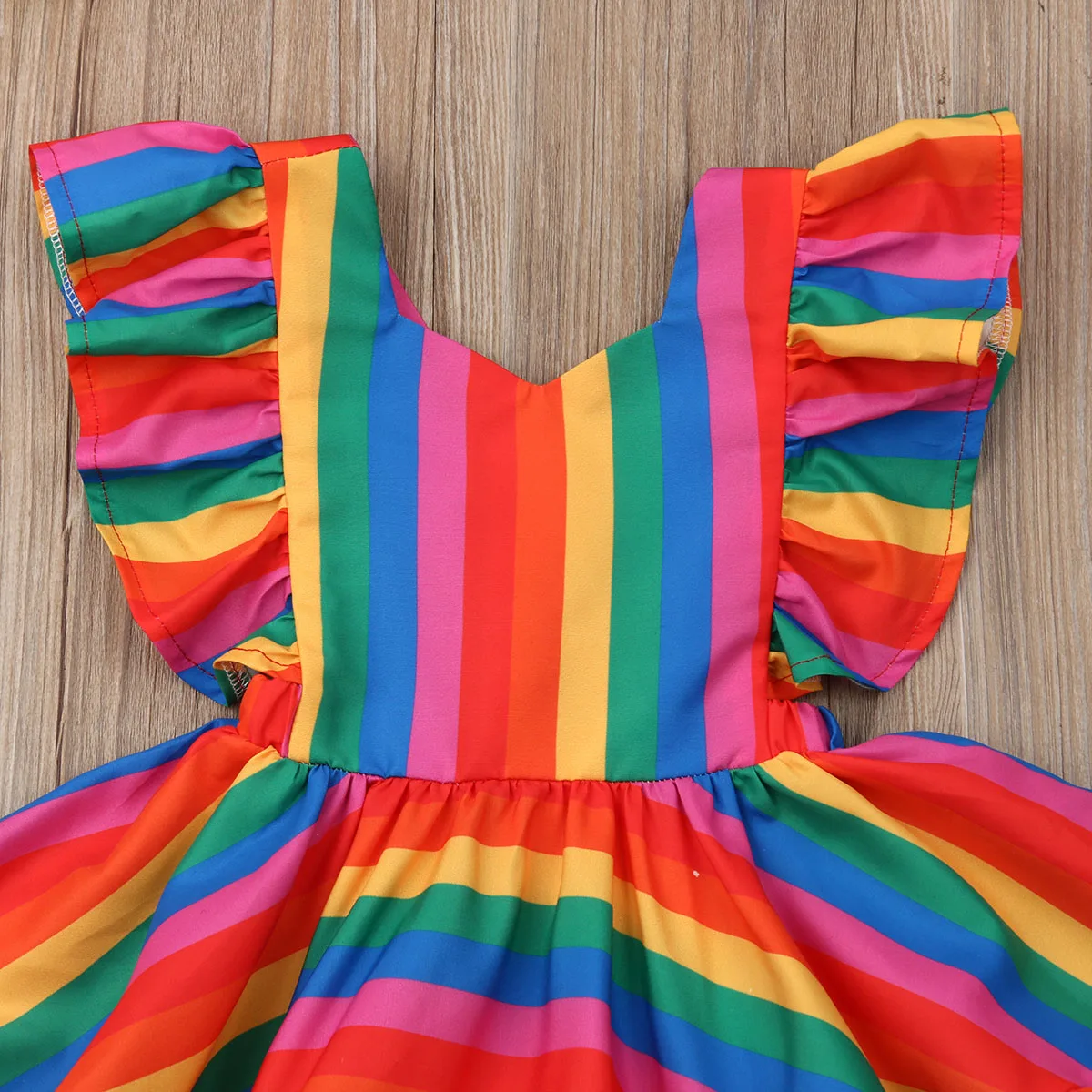 Lovely Infant Newborn Baby Girl Ruffles Sleeve Rainbow Striped Tutu Princess Girls Holiday Party Dresses Sundress Clothes | Детская