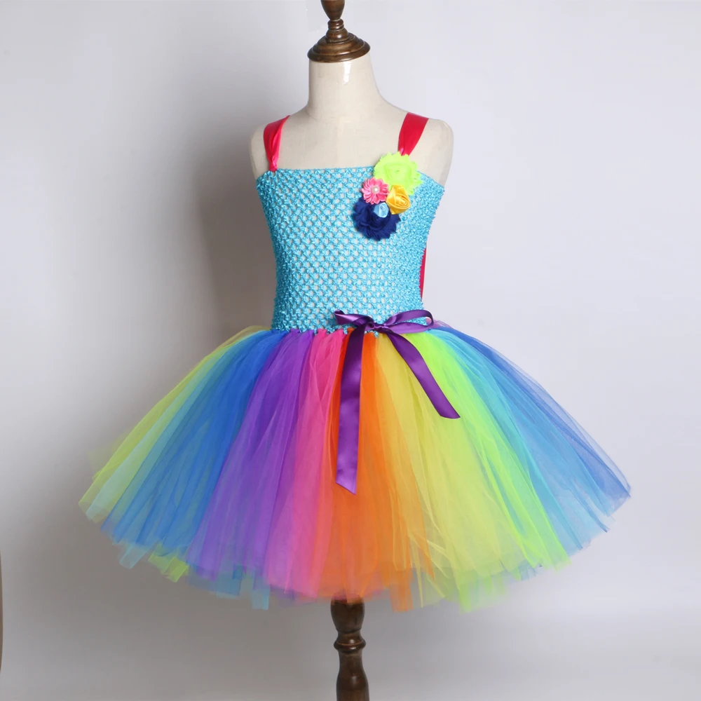 Rainbow Unicorn Girls Tutu Dress Tulle Flower Baby Girl Birthday Party Children Kids Halloween Pony Costume 2-12Y | Детская одежда и