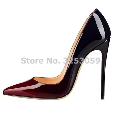 as picture 12cm heel SalePirce/открытые/черные/фиолетовые лакированные туфли-лодочки с острым носком градиентного цвета туфли для торжеств на шпильке 12 см туфли-лодочки с мелким вырезом - Цвет: as picture 12cm heel