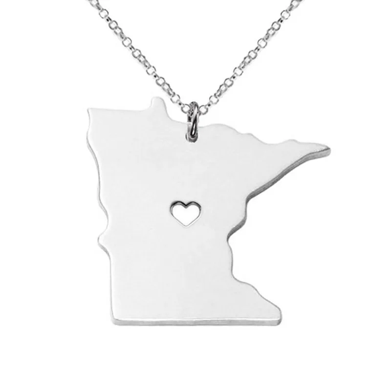 

Trendy Minnesota Map Necklace Stainless Steel Minnesota Map Heart Pendant Necklace Women Fashion Map Jewellery Gift
