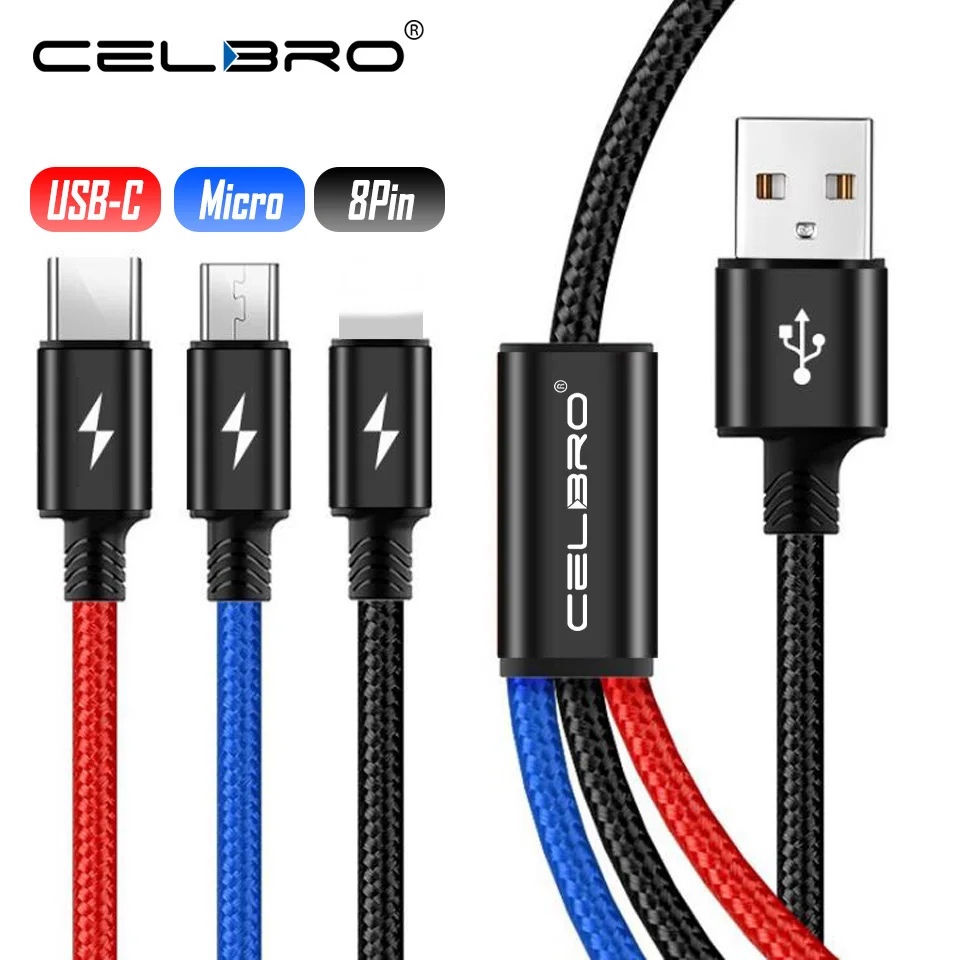 Зарядный кабель Micro USB 3 в 1 для Huawei P30 Pro Lite Redmi GO универсальный несколько Тип C