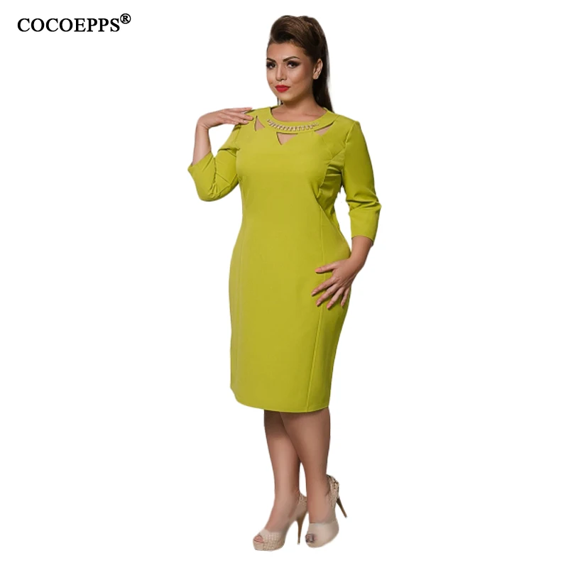 COCOEPPS L-6XL, с длинным рукавом, утолщенное осеннее платье, с круглым вырезом, элегантное, офисное, Повседневное платье, женская одежда размера плюс, Vestidos
