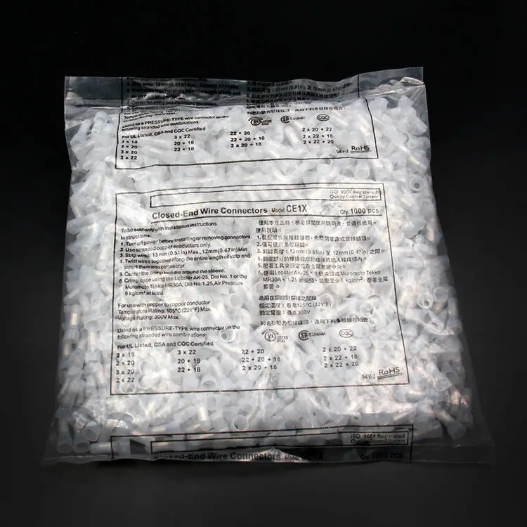 100 шт./лот ce-1x закрытый конец обжимные Кепки 22-16 AWG Высокое качество с датчик