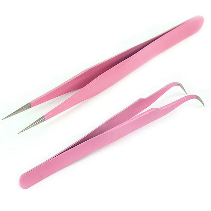 

Fashion Pink stainless steel Mink eyelash extension Straight Or bend Optional tweezers professional Eye Lashes Tweezers