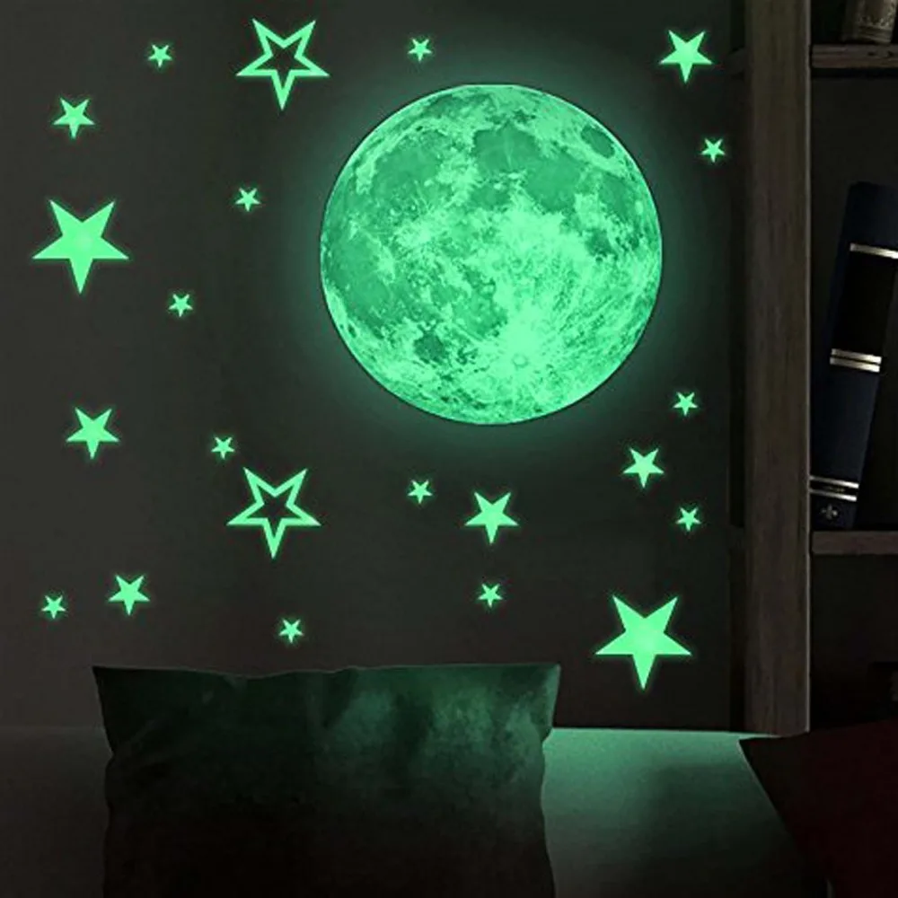 Glow in the Dark Stars with Moon for Ceiling Or Wall Stickers Glowing Decals Room Decor Galaxy Star YL013 |