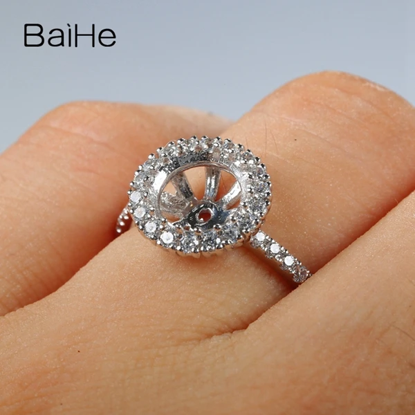BAIHE обручальное кольцо Solid 14 k белое золото(AU585) акценты CZ 8 мм круглый полукрепление изысканные детали ювелирного изделия модный подарок