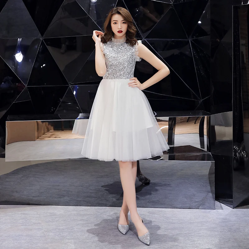wei yin 2020 Sex White Sleeveless A-line Zipper Dinner Dress Cocktail Dresses Knee Length Formal Party Gown WY1681 | Свадьбы и