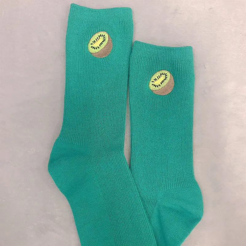 green SP& CITY/милые кавайные носки с фруктовым принтом баклажан, киви, клубники, грейпфрута, корейские забавные носки с вышивкой в стиле Харадзюку - Цвет: green