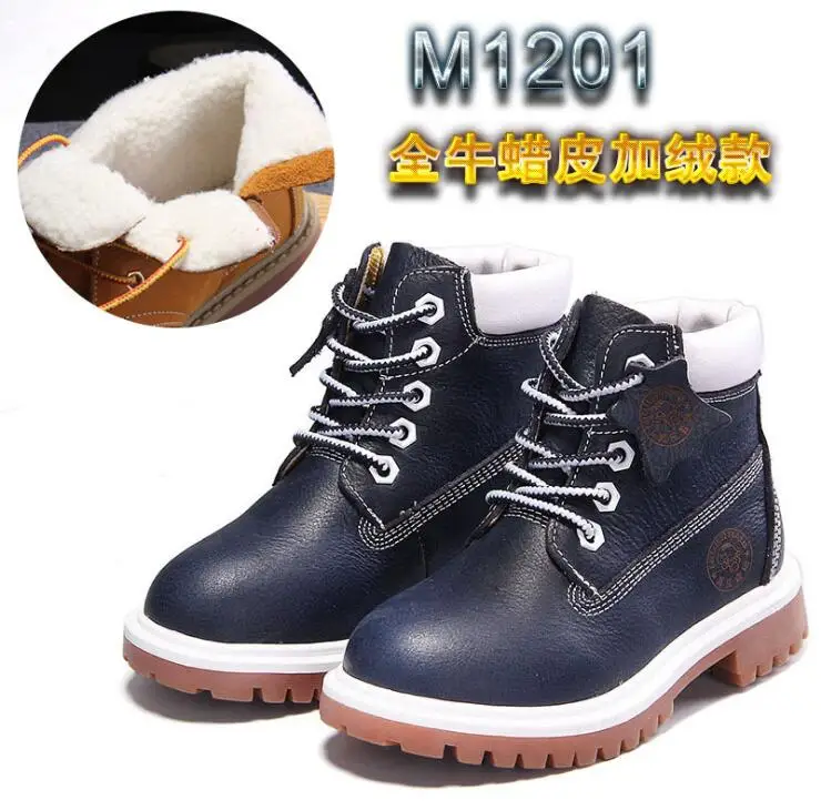 cotton boots Новые зимние водонепроницаемые детские зимние ботинки кожаная обувь первый слой ковбойские ботинки для девочек Теплые детские ботинки для мальчиков - Цвет: cotton boots