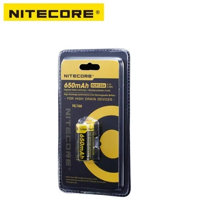 

Free Shipping Nitecore NL166 16340 RCR123A 3.7V 2.4Wh 650mAh Lithium Rechargeable Battery