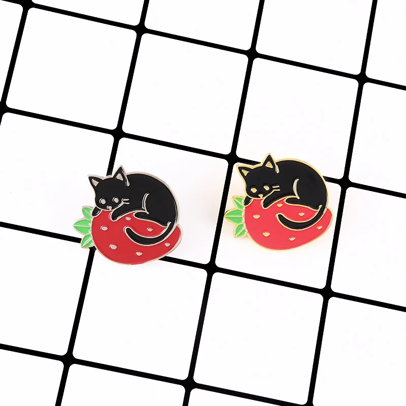 Кота эмали штырь фрукты кошка шпильки черного цвета броши кошки Китти Фруктово