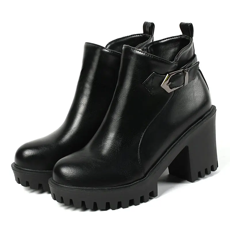 Женские ботинки из искусственной кожи на платформе короткие зимние с плюшевой