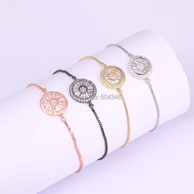 

10PCS ZYZ176-1692 Micro Pave CZ Zirconia Round Eyes Charm slide copper box chain Bracelets for Women Connector Bracelets