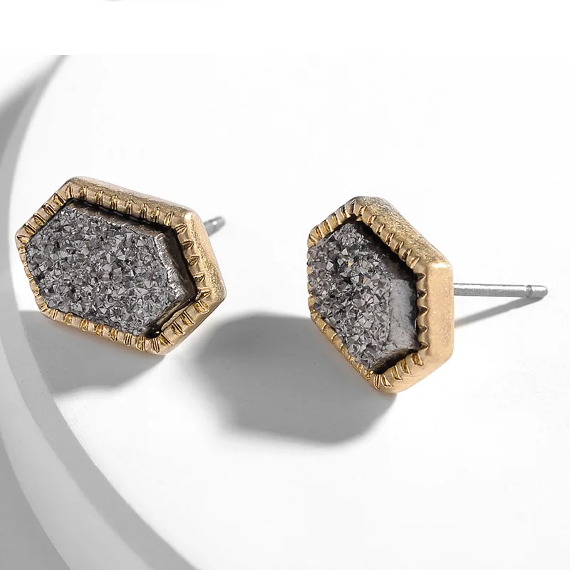 Шестигранные серьги-гвоздики из смолы Druzy Drusy модные знаменитые фирменные
