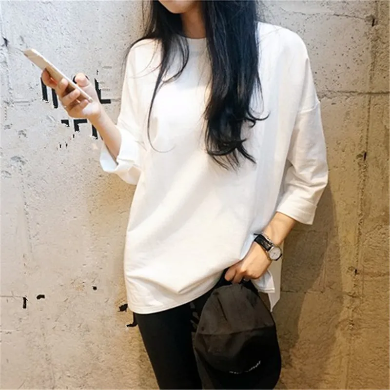 Новое поступление 2021 зимняя однотонная женская футболка повседневная хлопковая