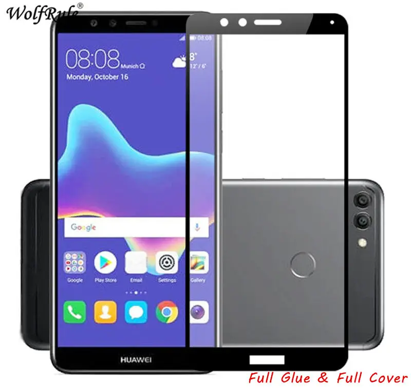 2 шт ЖК-экран протектор для Huawei Y9 2018 полное клеевое стекло FLA-L22 покрытие
