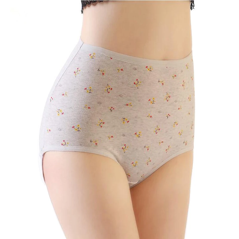 New Women Underwear Female Big Size Panties Cotton Briefs High-Rise Breathable Comfortable Intimates Small Flower Pink | Женская одежда