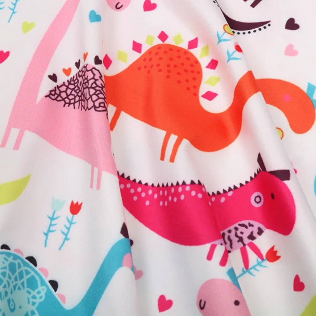 kids dresses for girls 2019 summer Toddler Kid Baby Girl Short Sleeve Dinosaur Printing Party Dress Outfits Clothes | Детская одежда и