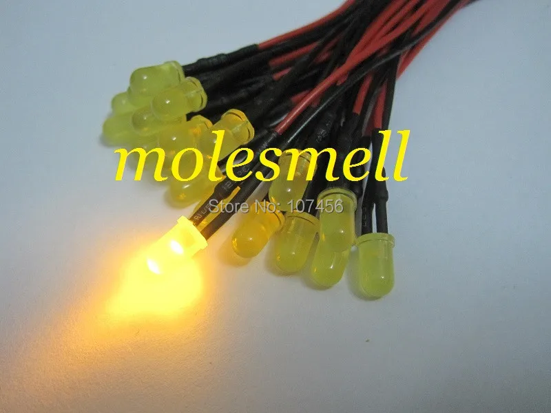 1000pcs 5mm 12v diffused yellow 12V DC yellow lens 20cm Pre-Wired LED Light DIY free shipping