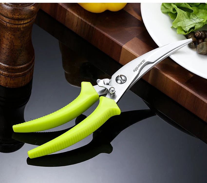 Stainless Steel Kitchen Scissors Fish Bone Shear Strong Automatic Rebound Multi-function Scissors Meat Vegetable Cutting Gadget
