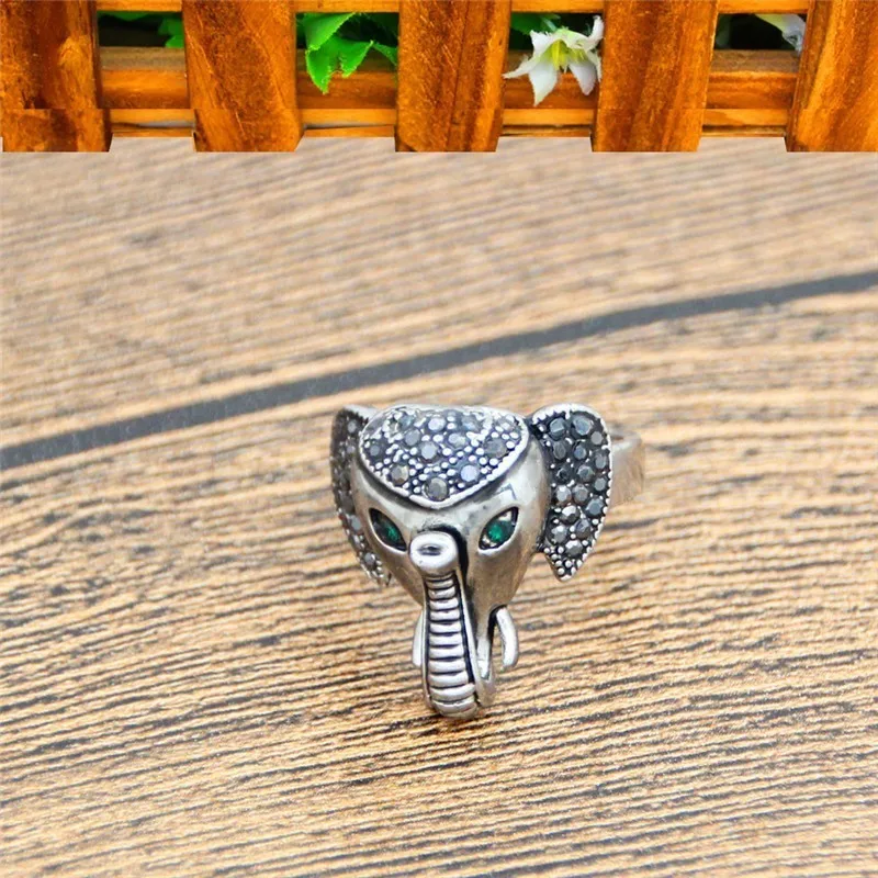 Elephant Nose Rhinestone Rings For Women Vintage Look Antique Silver Plated Animal Fashion Jewelry TR704 | Украшения и аксессуары