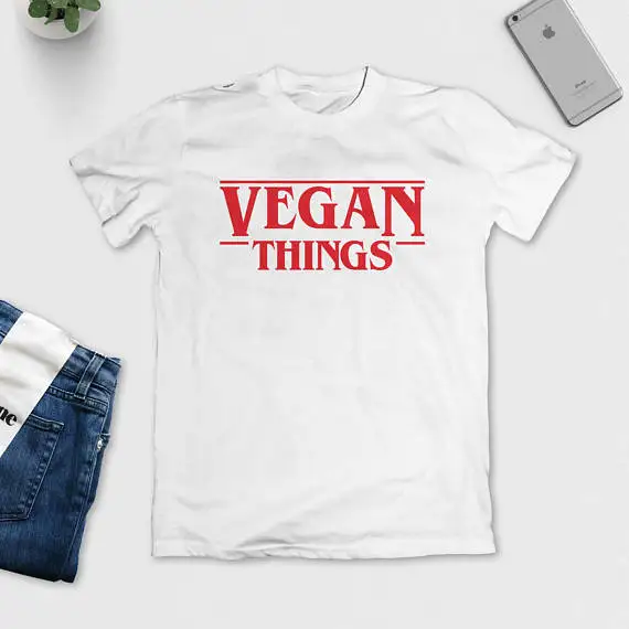 

Skuggnas VEGAN THINGS Red Letter Print T-Shirt Funny tumblr aesthetic tshirt for women men Fashion grunge Clothes tees tops