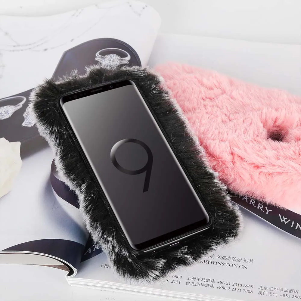 Cute Rabbit Hair Fur Soft Cover Phone Case For Samsung Galaxy S10 S9 S8 Plus S7 S6 Note 8 5 A3 A5 A7 2017 J3 J5 J7 EU |