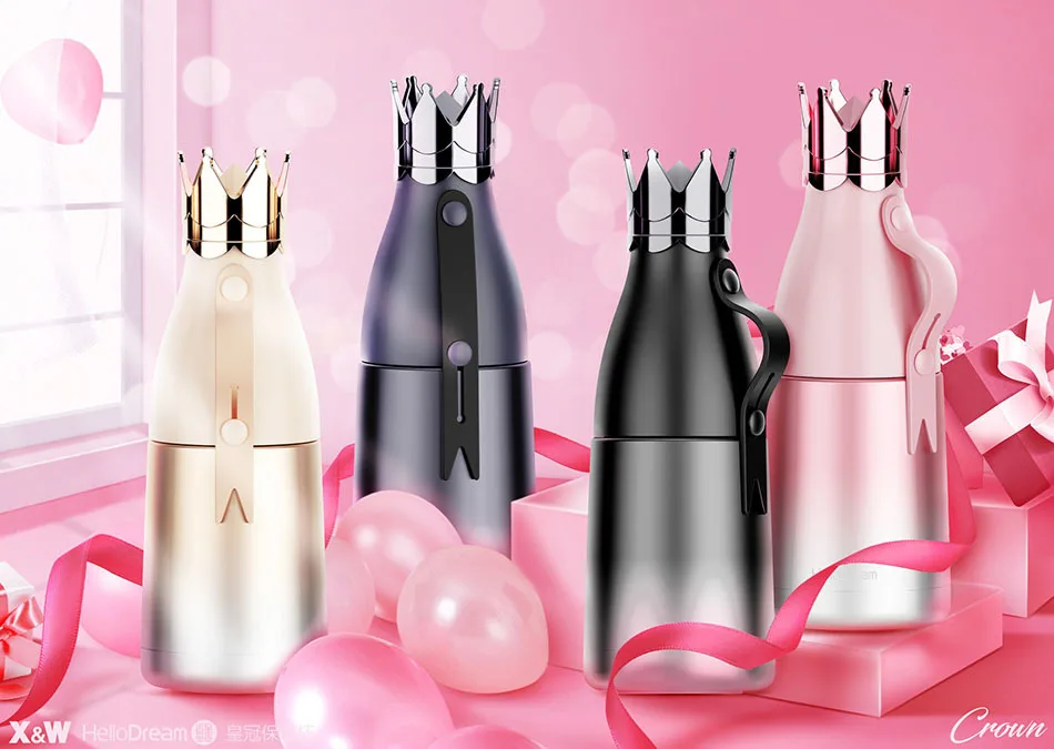 Creative Cute Crown Lid Stainless Steel Water Bottle Outdoor Travel Car Thermos Bottle For Water Bridemaid Gift Cup