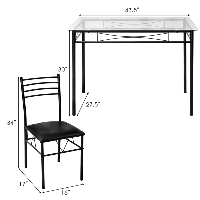 Обеденный стеклянный стол и 4 мягких стула 5 шт. простой высококачественный