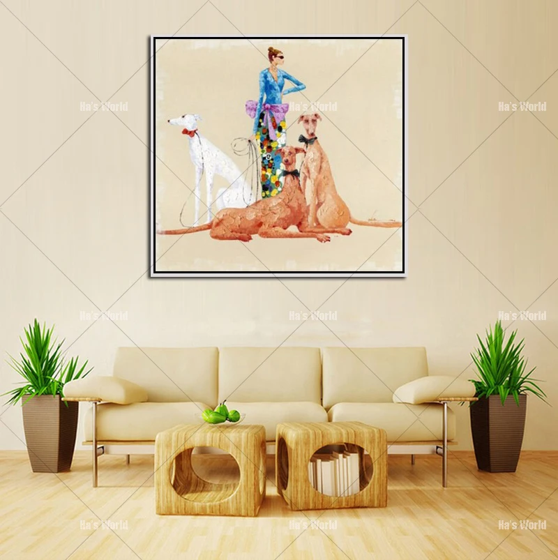 Постер в скандинавском стиле с собакой наблюдать за живописью на холсте