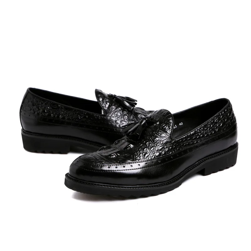 GRIMENTIN/мужские лоферы Кожаные слипоны с кисточками и острым носком цвет черный